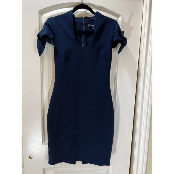 Badgley Mischka Navy Tie Sleeve Sheath Dress $395 - Picture 7 of 10